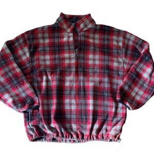 Red Black Plaid Fleece Pullover Fall Winter Cozy Grunge Size XL
